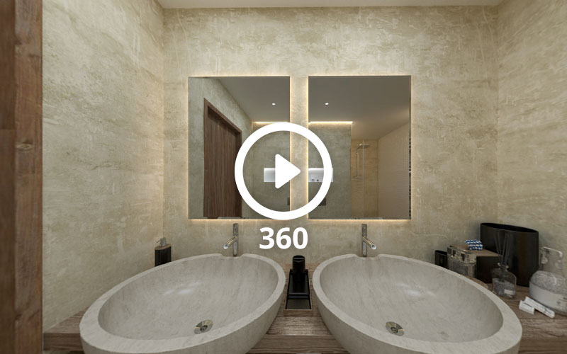 Tour virtual 3d interactivo de un baño