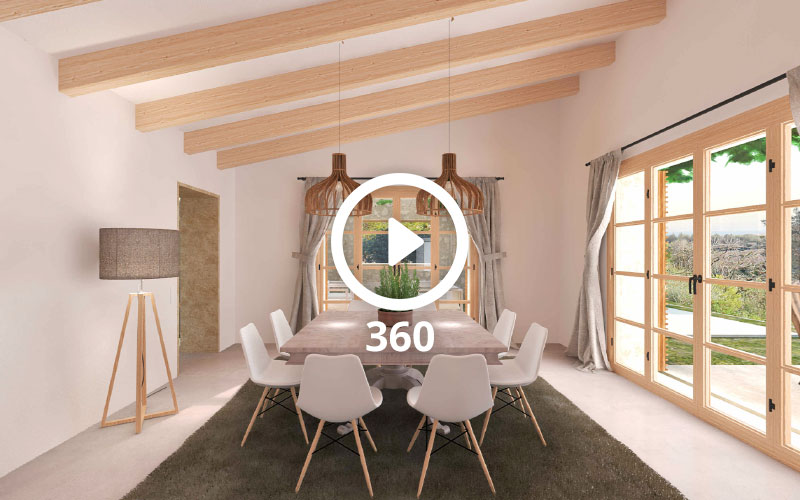 Tour virtual 3d interactivo de una vivienda rústica
