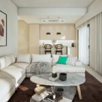 Salón y cocina de una apartamento con color cálido